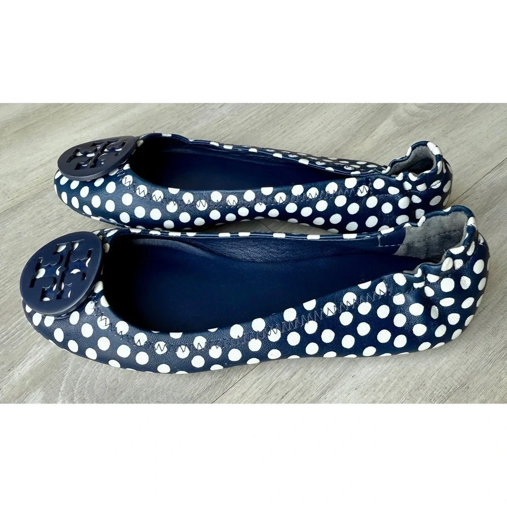 Tory Burch Navy White Polka Dot Reva Ballet Flats Women's Size 4.5-5